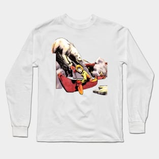 Polar Bear and Woman Paddling Canoe in Snow Vintage Retro Comic Long Sleeve T-Shirt